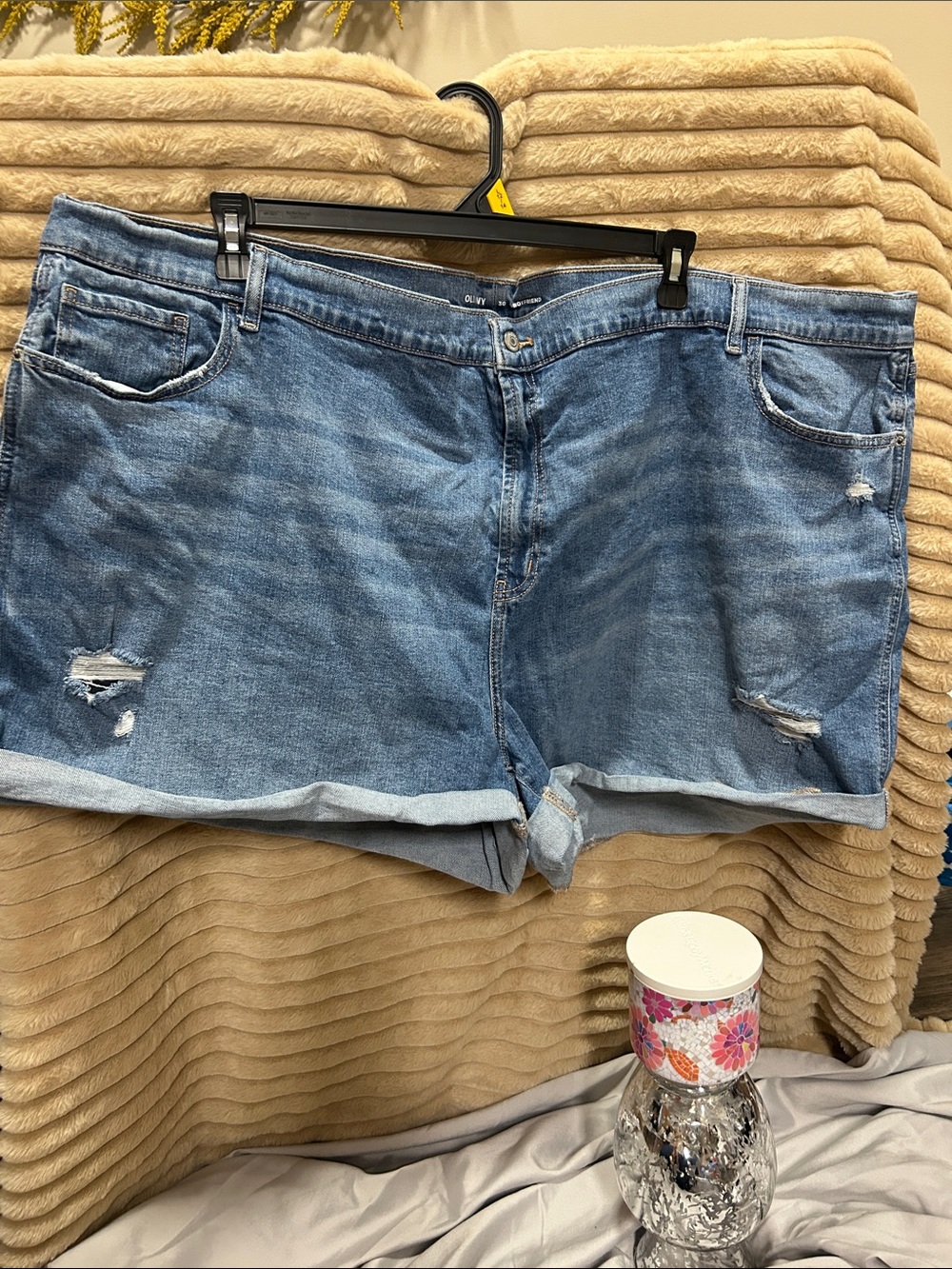 Old Navy Distressed Light Blue Denim Roll-Cuff Shorts